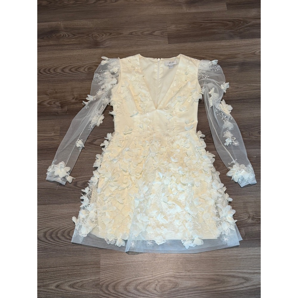 Helsi Sidney Dress Off White Long Sleeve Dimentional Floral Mini size XS